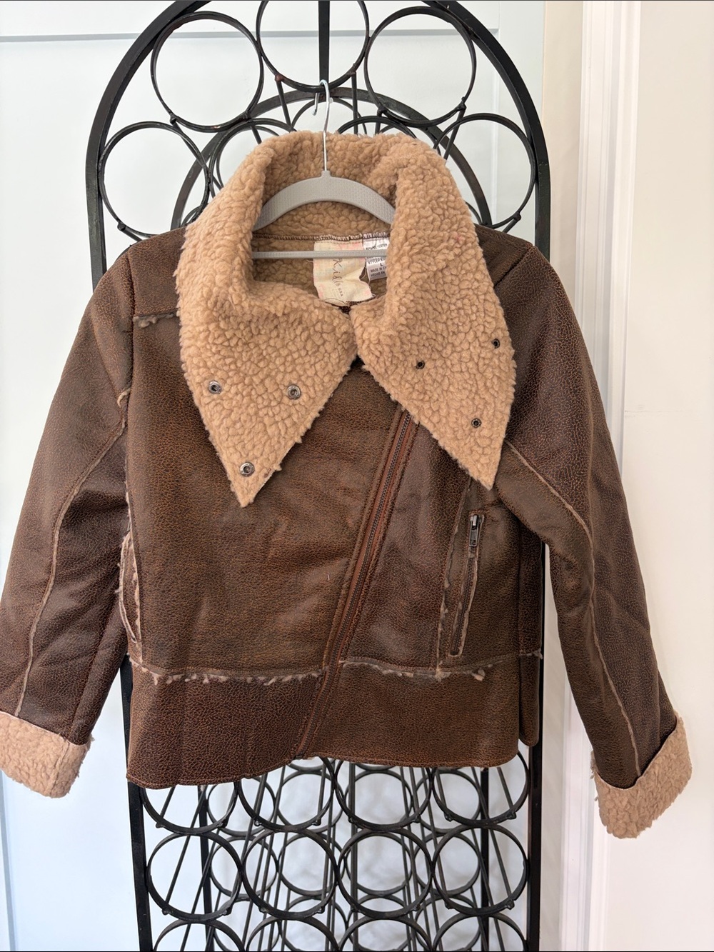 Kids Brown Faux Shearling Aviator Jacket